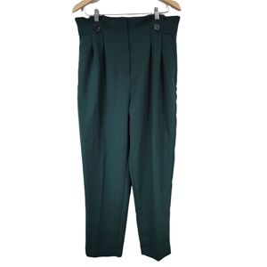 H&M Dark Green High Waisted Zippered Cropped Dress Pants | Size 12